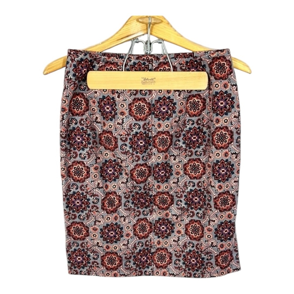 Loft Outlet Petites Floral Blue Orange Tapestry Side Slits Skirt 2 Petite